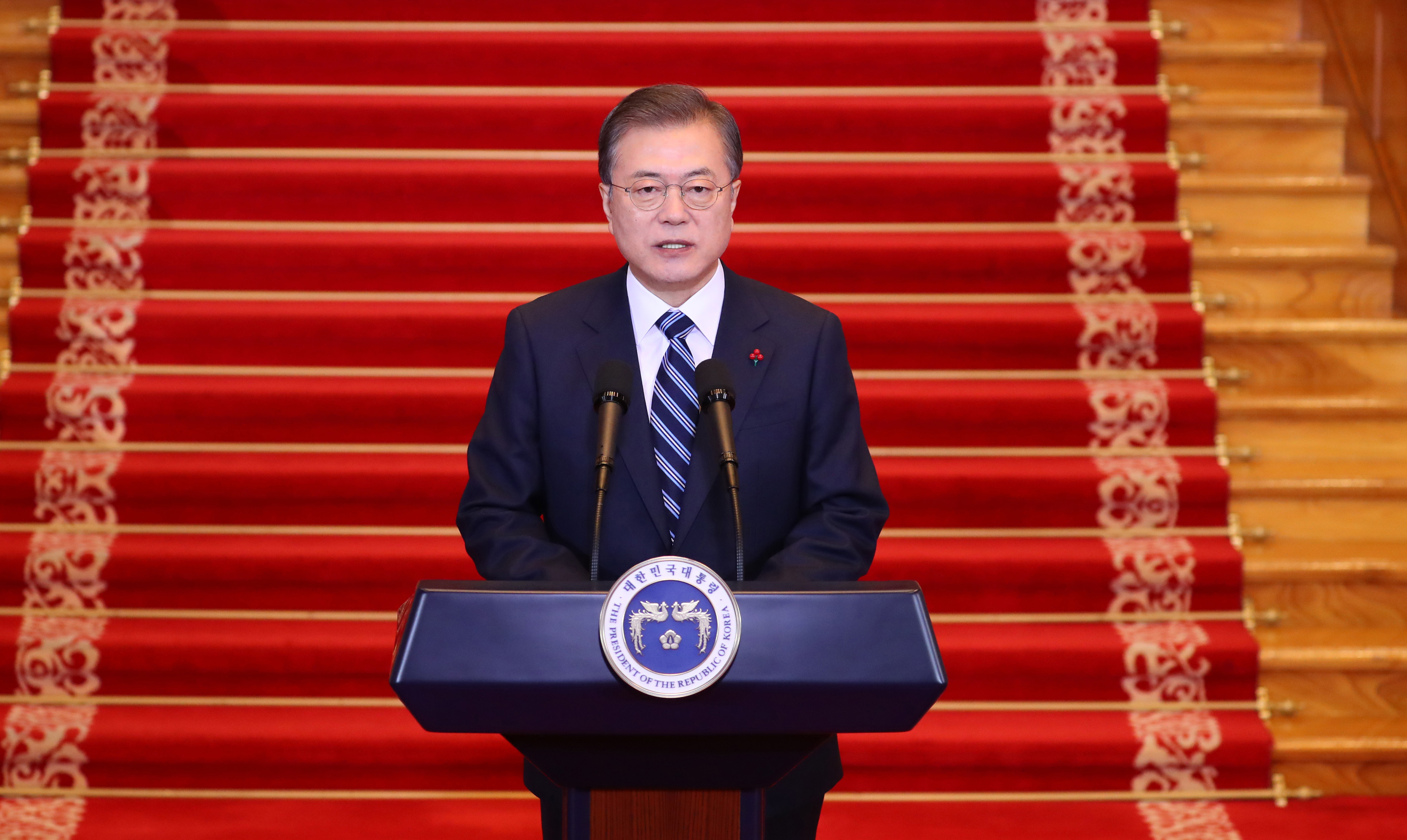 Präsident Moon Jae-in hält am 7. Januar 2020 eine Neujahrsansprache im Cheong Wa Dae. ⓒ Yonhap News