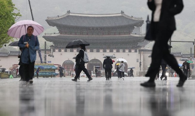 Frühlingsregen auf dem Gwanghwamun-Platz