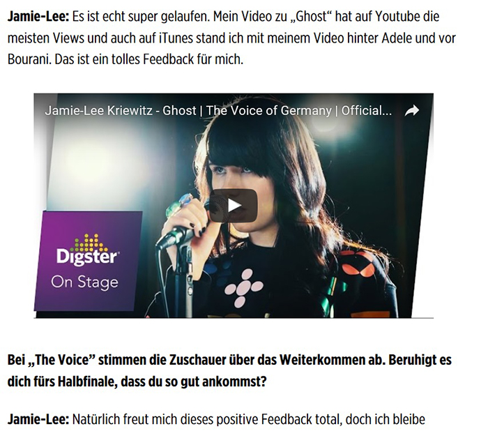 Die junge Jamie-Lee Kriewitz mit ihrer ausdrucksstarken Stimme wird Deutschland beim „Eurovision Song Contest” im Mai dieses Jahres vertreten.