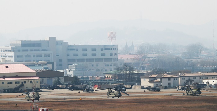 Südkorea und die USA haben beschlossen, Frühjahrsmanöver Key Resolve und Foal Eagle einzustellen. Dargestellt ist eine Militärbasis ‚Camp Humphreys‘ in Pyeongtaek, die ein solides Bündnis beider Länder symbolisiert. ⓒ Yonhap News