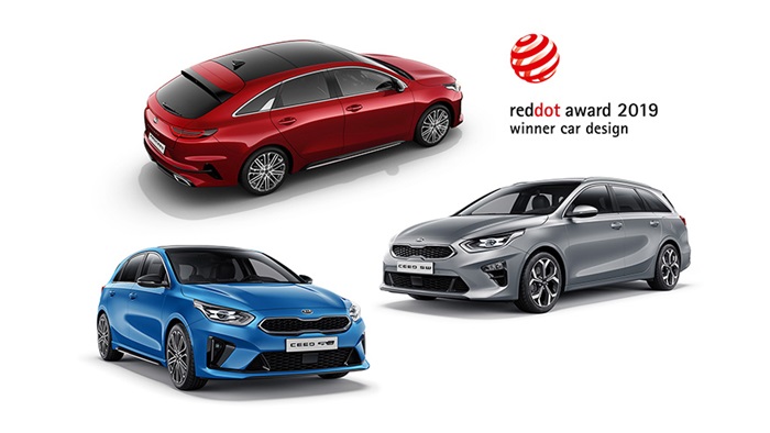 Kia Motors erhält drei Preise für drei Ceed-Modelle - den fünftürigen Ceed-Steilheck, das Sportswagon-Modell und das neue ProCeed-Modell beim Red Dot Design Award 2019.