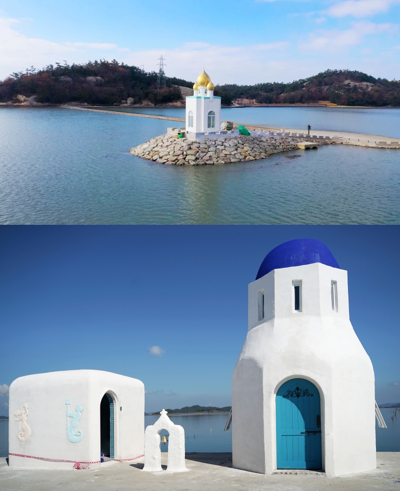 Haus Matthäus befindet sich auf der Schlammfläche der Insel Soakdo (oben) und das Haus des Petrus auf dem Dock von Daegijeomdo (unten). ⓒ Landkreis Sinan-gun