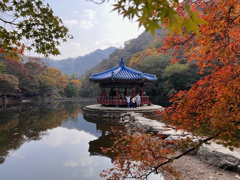 Der Uhwajeong Pavillon ist ein repräsentativer Ort zum Foto vom Herbstlaub.