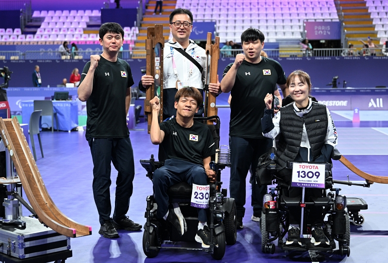 Das koreanische Boccia-Team von Jeong Howon und Kang Sunhee zog am 4. September ins Finale vom Boccia-Mixed-Team in der South Paris Arena 1 nach ihrem Sieg im Halbfinale gegen Argentinien ein.