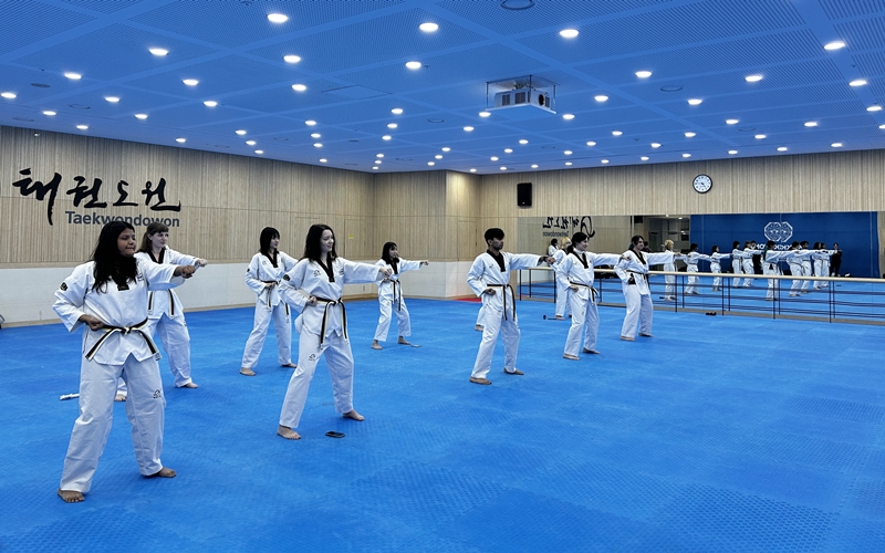 Neun ausländische Botschafter nehmen am 7. Januar im Taewondowon in Muju-gun in der Provinz Jeollabuk-do am Taekwondo-Workshop ⓒ Margareth Theresia/korea.net