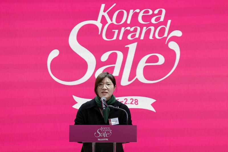 Am 15. Januar äußert sich Jang Mi-ran, die zweite stellvertretende Ministerin für Kultur, Sport und Tourismus, bei der Eröffnungszeremonie vom “2025 Korea Grand Sale“ in der Ondream Society in Jung-gu, Seoul