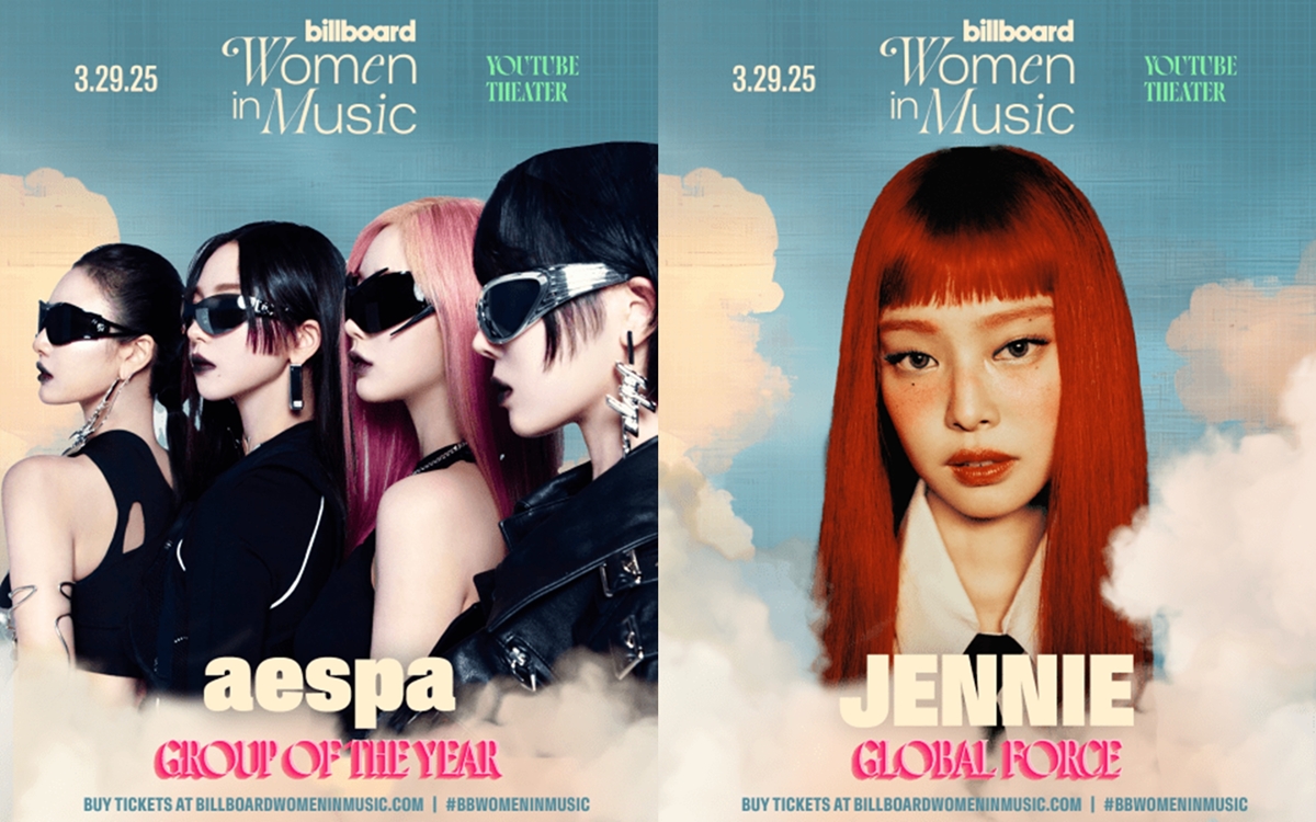 Am 12. Februar verkündete Billboard, dass die K-Pop-Girlgruppe aespa und Jennie von BLACKPINK bei den “2025 Billboard Women in Music” jeweils als die Preisgewinner von “Group of the Year” und “Global Force Award” ausgewählt werden ⓒ Billboard 