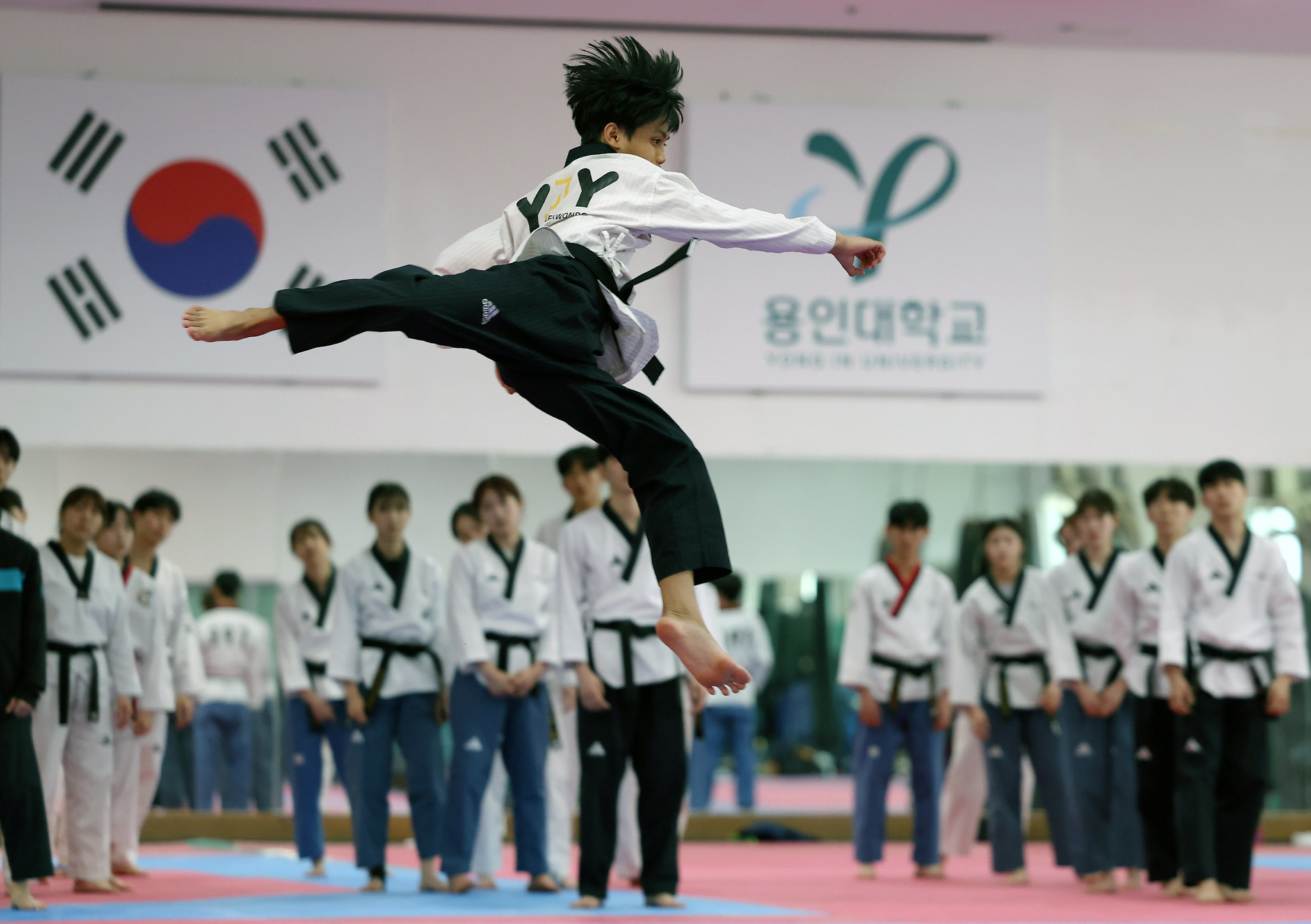 Am 25. Februar zeigt Byun Jae-young, der koreanische Taekwondo-Kämpfer in der Sporthalle an der Yongin-Universität eine Vorführung von einer Taekwondo-Haltung ⓒ Lee Jun Young/korea.net