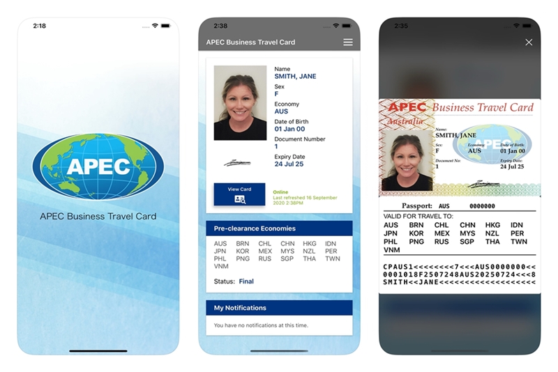 APEC Business Travel Card im mobilen Format ⓒ Ministerium für Justiz