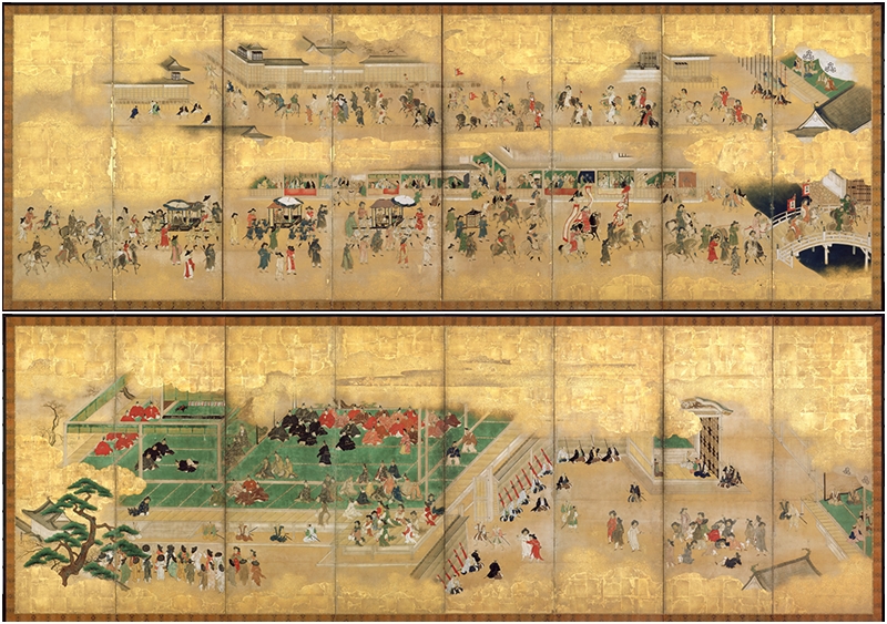 Oben: Gemälde von Joseon Tongsinsa, die im Jahr 1655 die Burg Edo erreichte. Unten: Gemälde von Joseon Tongsinsa, die den offiziellen Brief von Joseon an Japan übergab. Beide Gemälde sind bis zum 25. Mai im Seoul Museoum of History zu sehen ⓒ Seoul Museoum of History