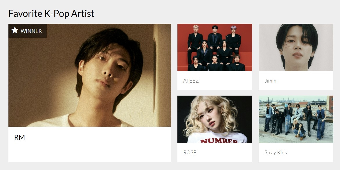 RM, Mitglied der K-Pop-Boygruppe BTS, gewann bei den American Music Awards den Preis für “Favorite K-Pop Artist“ ⓒ Screenshot der offiziellen Website von American Music Awards 