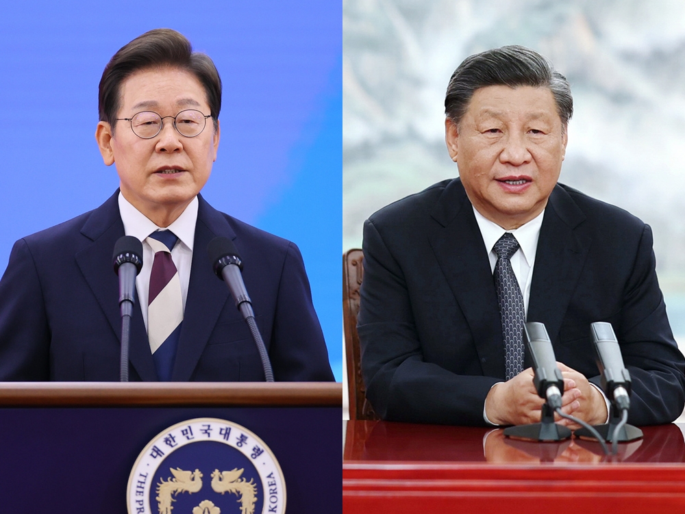 Präsident Lee Jae-myung (links) diskutiert am 10. Juni im ersten Telefonat mit Xi Jinping, dem chinesischen Staatspräsidenten, über die Entwicklung der Beziehungen zwischen Korea und China ⓒ Gemeinsames Presseteam der koreanischen Regierung und Yonhap News 