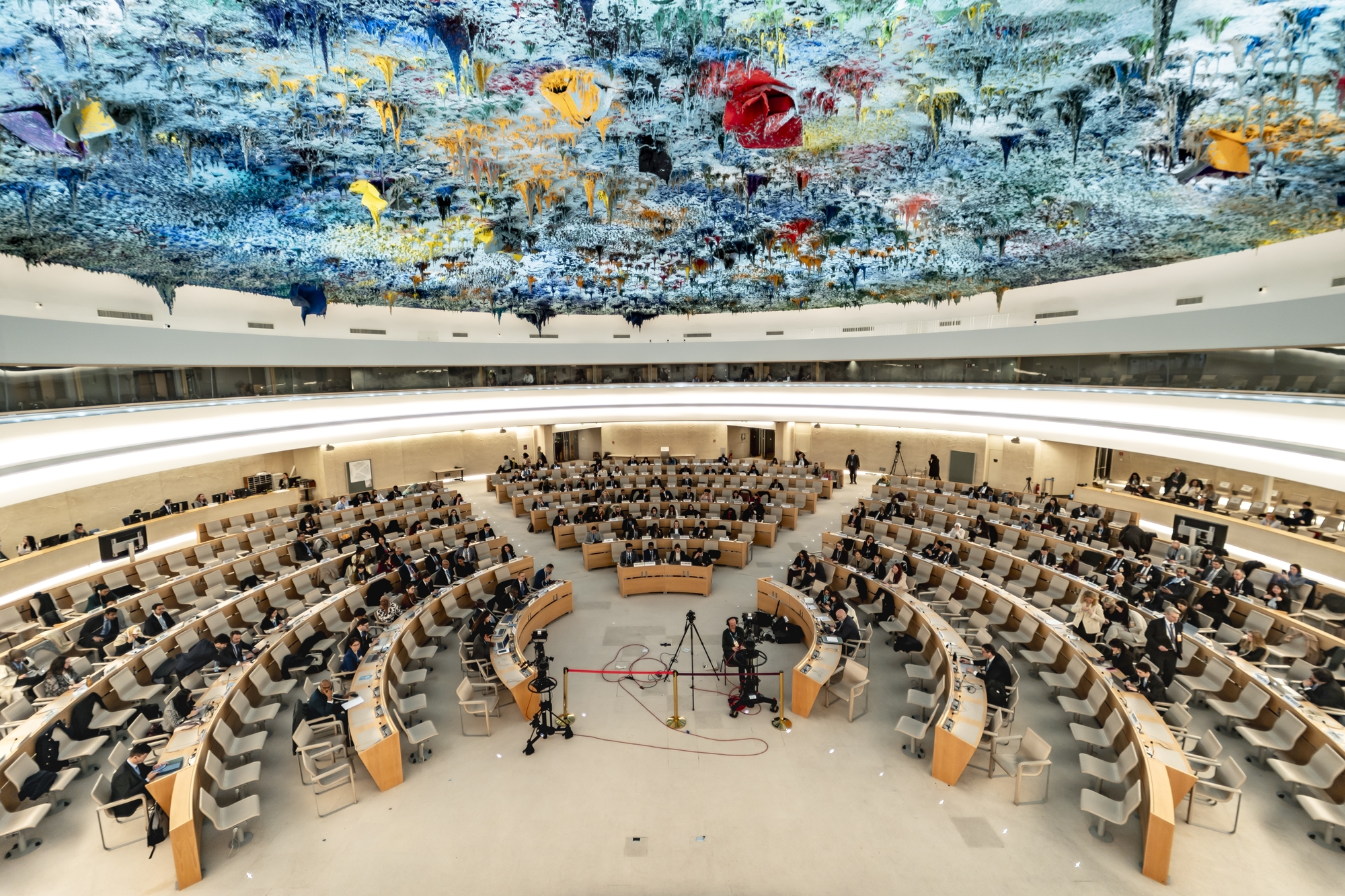 Der beim 59. Menschenrechtsrat der Vereinten Nationen (UNHRC) akzeptierte am 7. Juli die von der koreanischen Regierung angenommene Resolution “New and emerging digital technologies and human rights” im Konsens. Foto vom 58. UNHRC im Hauptquartier der UN in Genf in der Schweiz © Yonhap News