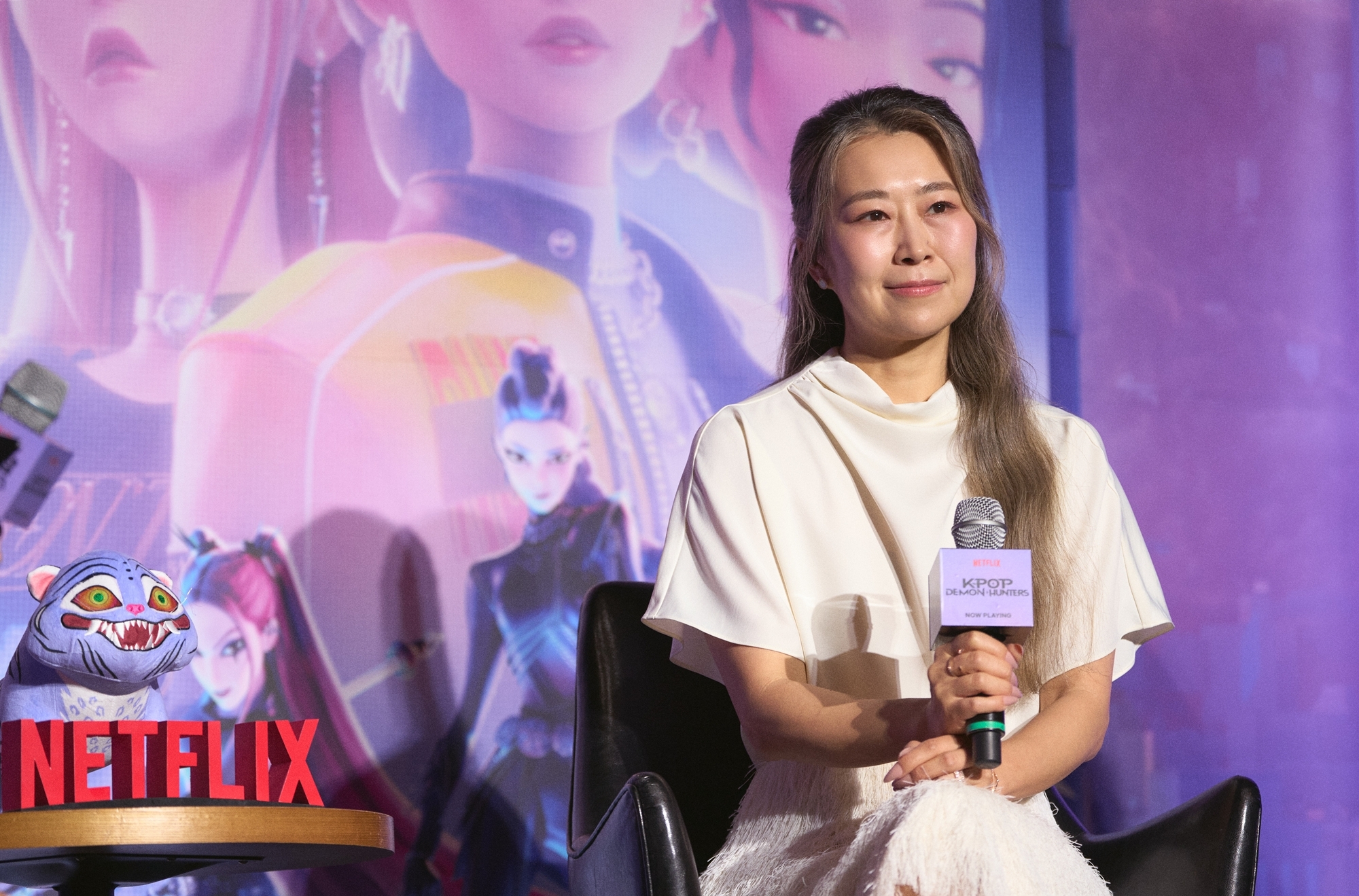 Maggie Kang, Regisseurin für den Netflix-Film “KPop Demon Hunters”, besucht am 22. August das CGV Yongsan I’Park Mall in Yongsan-gu, Seoul, für die Pressevorführung ⓒ Netflix
