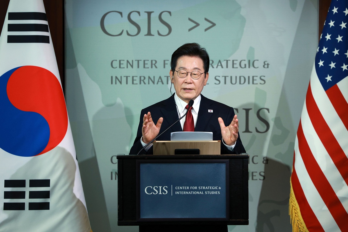Präsident Lee Jae Myung äußert sich am 25. August im Center for Strategic and International Studies (CSIS) in Washington D.C. in den USA ⓒ Yonhap News 