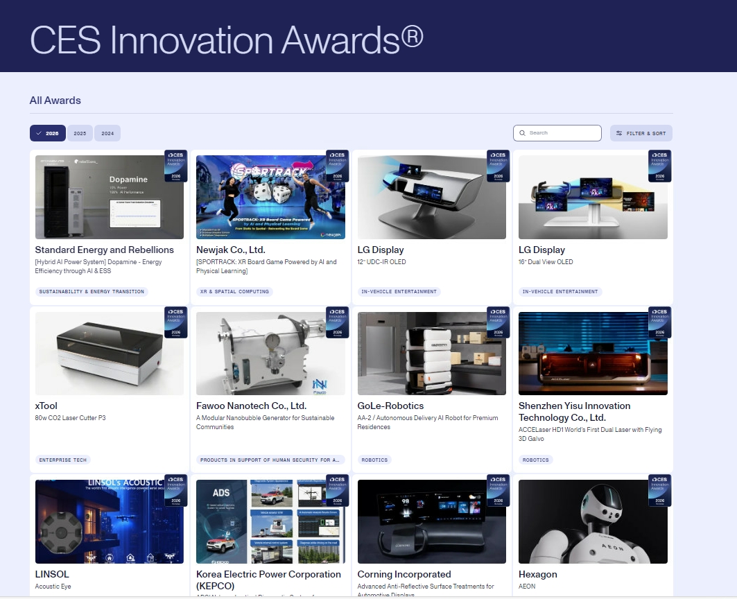 Es wurde festgestellt, dass Korea bei der &ldquo;Consumer Electronics Show 2026 (CES 2026)&ldquo; 60 % aller Innovationspreise gewann. Screenshot der offiziellen Website von 2026 CES ⓒ KOTRA 
