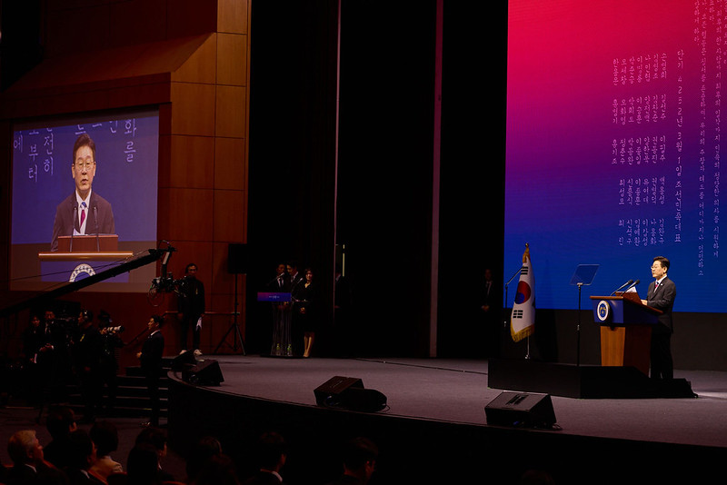 Pr&auml;sident Lee Jae Myung h&auml;lt am 1. Februar seine Rede bei der Gedenkfeier f&uuml;r den 107. Tag der Unabh&auml;ngigkeitsbewegung Koreas im COEX in Gangnam-gu, Seoul ⓒ Cheong Wa Dae 