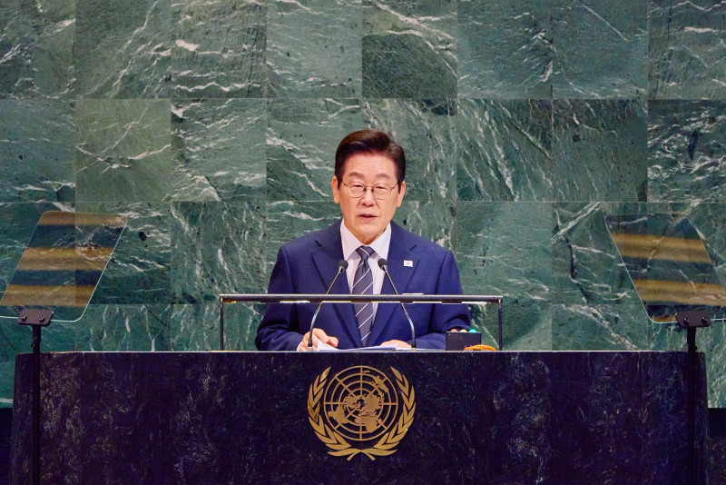  Am 23. September 2025 &auml;u&szlig;ert sich Pr&auml;sident Lee Jae Myung im UN-Hauptquartier in New York in seiner Rede w&auml;hrend der Generalversammlung ⓒ Cheong Wa Dae