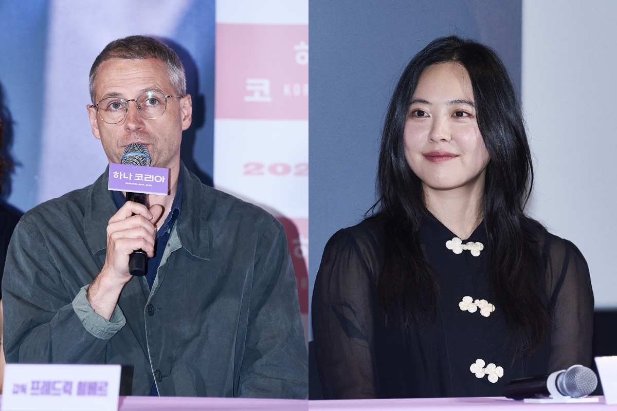 Foto: Der d&auml;nische Filmregisseur Frederik S&Oslash;LBERG (links) und die koreanische Co-Drehbuchautorin Sharon Choi am 26. Juni bei der Pressevorf&uuml;hrung des Films &bdquo;Hana Korea&rdquo; im CGV Yongsan I&rsquo;Park Mall in Yongsan-gu, Seoul ⓒ Triple Pictures