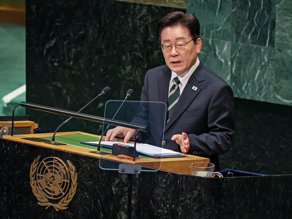 Am 22. September h&auml;lt Pr&auml;sident Lee Jae Myung im Hauptquartier der Vereinten Nationen seine Grundsatzrede bei der UN-Generalversammlung ⓒ Yonhap News