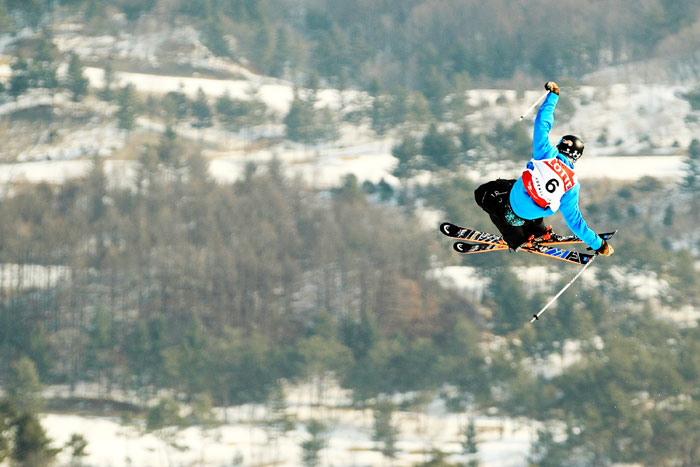A skier jumps during the qualifications at the FIS Ski/ Snowboard World Cup on Feb. 18.
