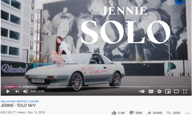 Solo-Musikvideo von BLACKPINKs Jennie erreicht 600 Mio. Aufrufe