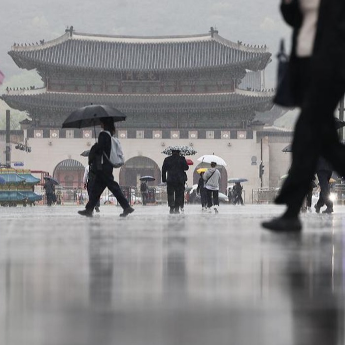 Frühlingsregen auf dem Gwanghwamun-Platz