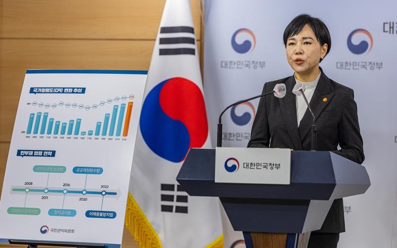 Jeon Hyun-Heui, Vorsitzende der Antikorruptions- und Bürgerrechtskommission, informiert am 31. Januar 2023 im Regierungskomplex Seoul über Südkoreas Korruptionswahrnehmungsindex 2022. ⓒ Yonhap News