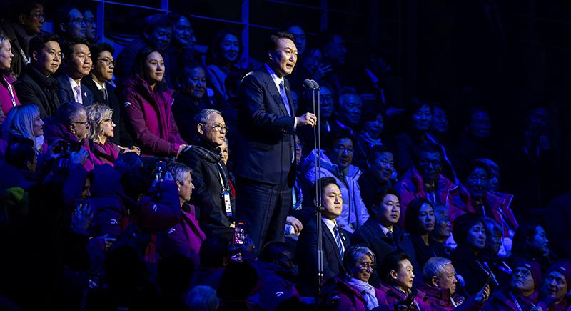 Präsident Yoon Suk Yeol äußerte sich am 19. Januar für die Eröffnung der Olympischen Jugend-Winterspiele (Gangwon 2024) im Gangneung Oval in der Provinz Gangwon-do.