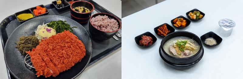 Anlässlich der Seollal-Feiertage stellen wir Ihnen „die besten Gourmetgerichte in Raststätten” vor, die die Korea Expressway Corporation empfehlt. Links: Spezielles Tonkastu (frittiertes Schweineschnitzel) in der Anseong-Raststätte auf der Gyeongbu-Autobahn (Richtung Busan) und rechts: Samgyetang (Hühnersuppe mit Ginseng) in der Insam-Land-Raststätte auf der Tongyeong-Daejeon-Autobahn (Richtung Daejeon)