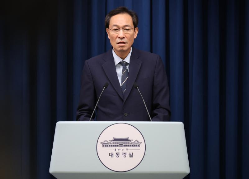 Woo Sang-ho, Staatsminister für politische Angelegenheiten, hält am 28. Juli im Präsidialamt der Republik Korea ein Briefing in Bezug auf die Antrittszeremonie des Präsidenten Lee Jae Myung ab ⓒ Yonhap News