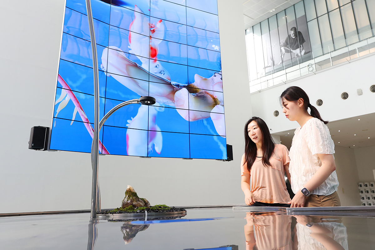 Am 19. August schauen sich die Besucherinnen des Nationalmuseums für moderne und zeitgenössische Kunst in Seoul die Ausstellung 