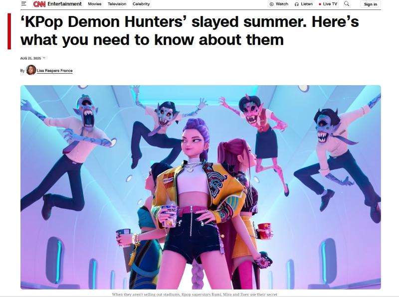 Die Nachrichtenagenturen im englischsprachigen Raum analysierten die weltweite Beliebtheit der Netflix-Animation “KPop Demon Hunters ⓒ Screenshot eines Artikels von CNN