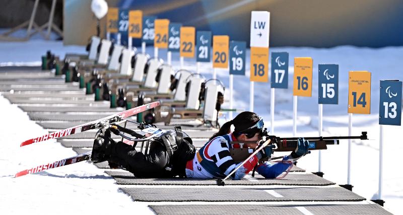 Am 7. M&auml;rz schie&szlig;t die koreanische nordische Para-Skil&auml;uferin Kim Yunji im Finale des 7,5-Kilometer-Sprints im Para-Biathlon bei den Paralympics ⓒ Koreanisches Paralympisches Komitee 