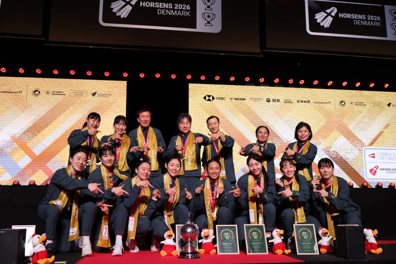 Am 3. Mai posiert die koreanische Damen-Badmintonnationalmannschaft in Horsens in D&auml;nemark f&uuml;r ein Erinnerungsfoto nach ihrem Gewinn bei der Mannschaftsweltmeisterschaft im Badminton, Uber Cup ⓒ Yonhap News