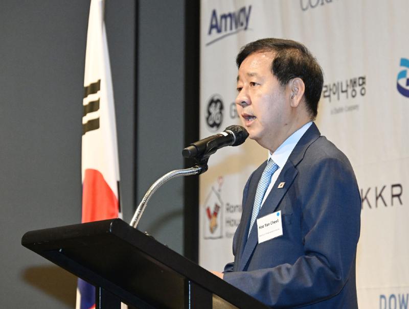 Koo Yun Cheol, stellvertretender Ministerpräsident und Minister für Wirtschaft und Finanzen, äußert sich am 19. August beim Gespräch der Amerikanischen Handelskammer in Korea im Grand Hyatt Seoul in Yongsan-gu, Seoul, über die wirtschaftliche Vision der koreanischen Regierung ⓒ Ministerium für Wirtschaft und Finanzen